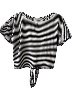 Zara Navy & White Striped Tie Back Crop Top Size S | Open Back Cotton Tee